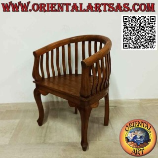 Modern "round" armchair with seat in teak wood slats