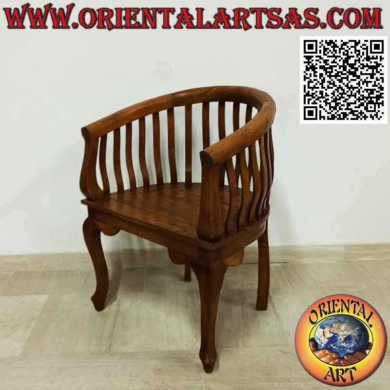 Poltrona moderna "round" con seduta a doghe unite in legno di teak