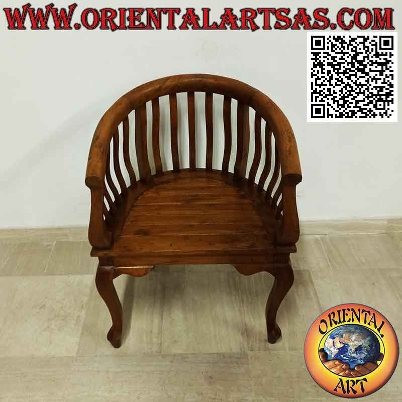 Sillón "redondo" moderno con asiento en listones de madera de teca