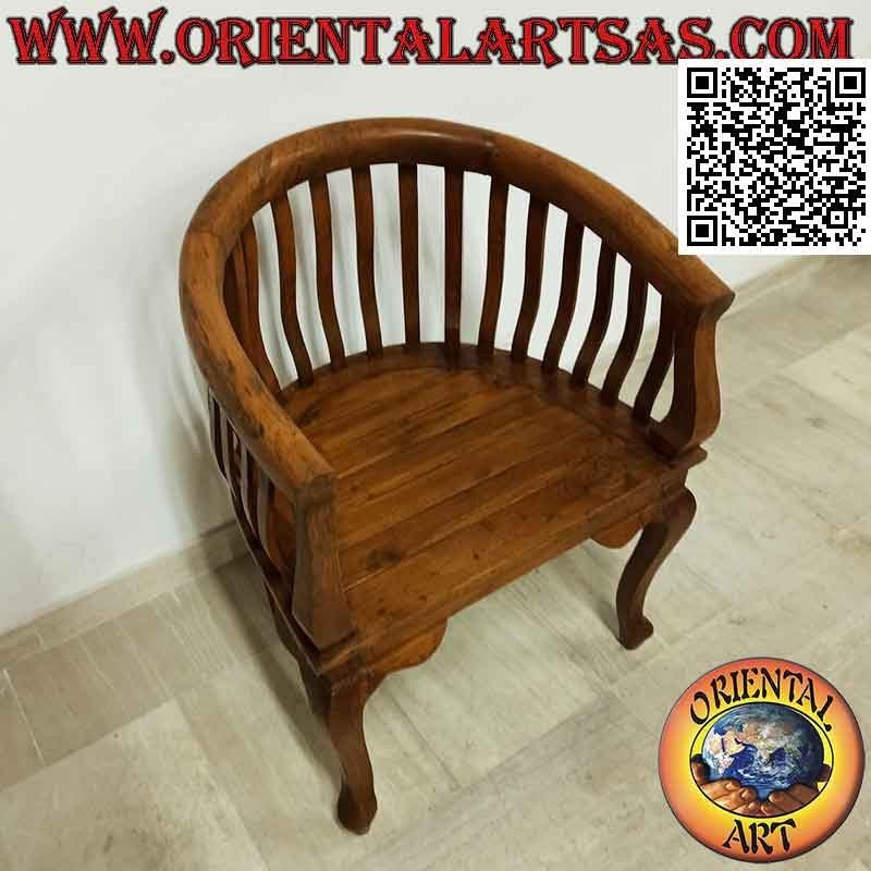 Modern "round" armchair with seat in teak wood slats