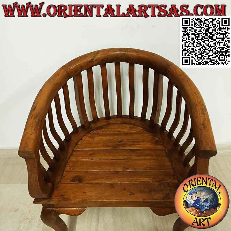 Modern "round" armchair with seat in teak wood slats