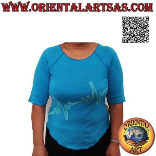 Pull taille libre avec col coupé brut, manches courtes et motif (bleu clair)