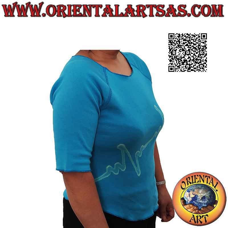 Jersey de talla libre con cuello sin rematar, manga corta y estampado (azul claro)