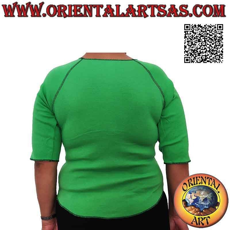 Maglia free size con collo a taglio vivo, maniche corte e fantasia (verde)