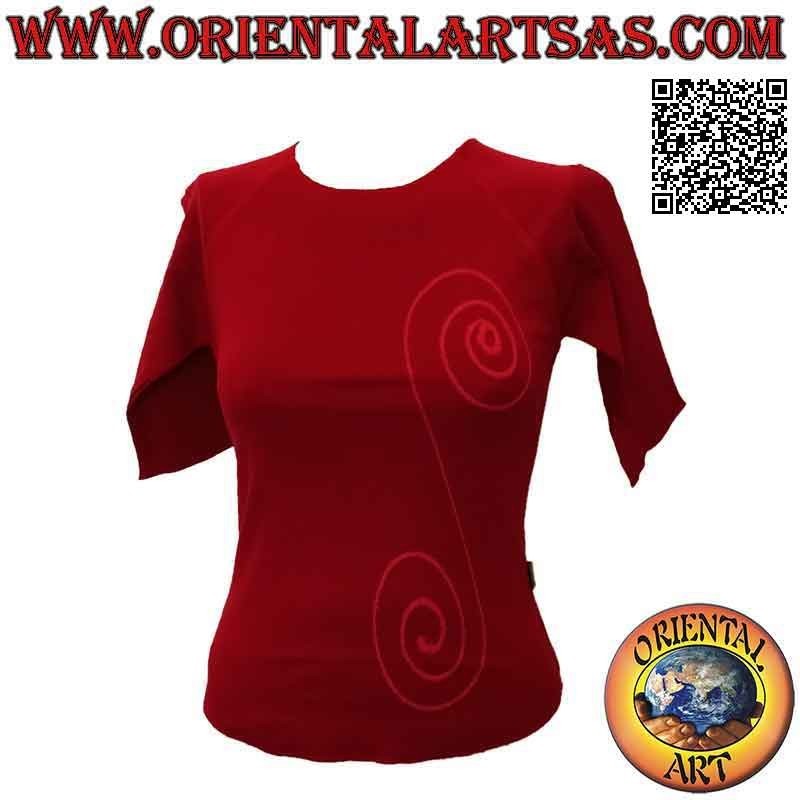 Pull taille libre avec col coupé brut, manches courtes et motif (rouge)