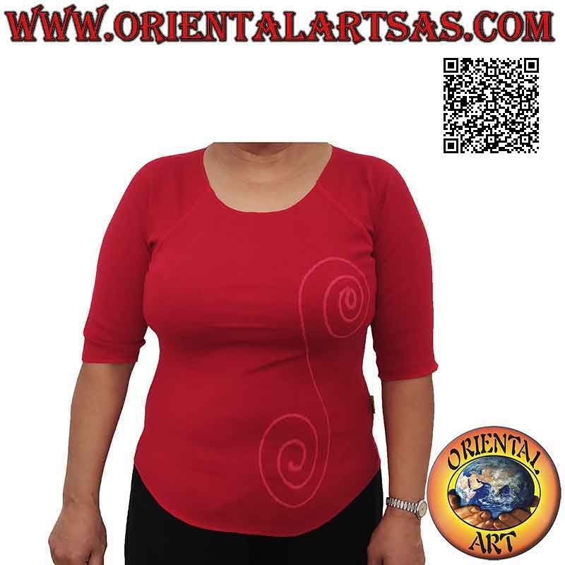 Jersey de talla libre con cuello de corte sin rematar, manga corta y estampado (rojo)