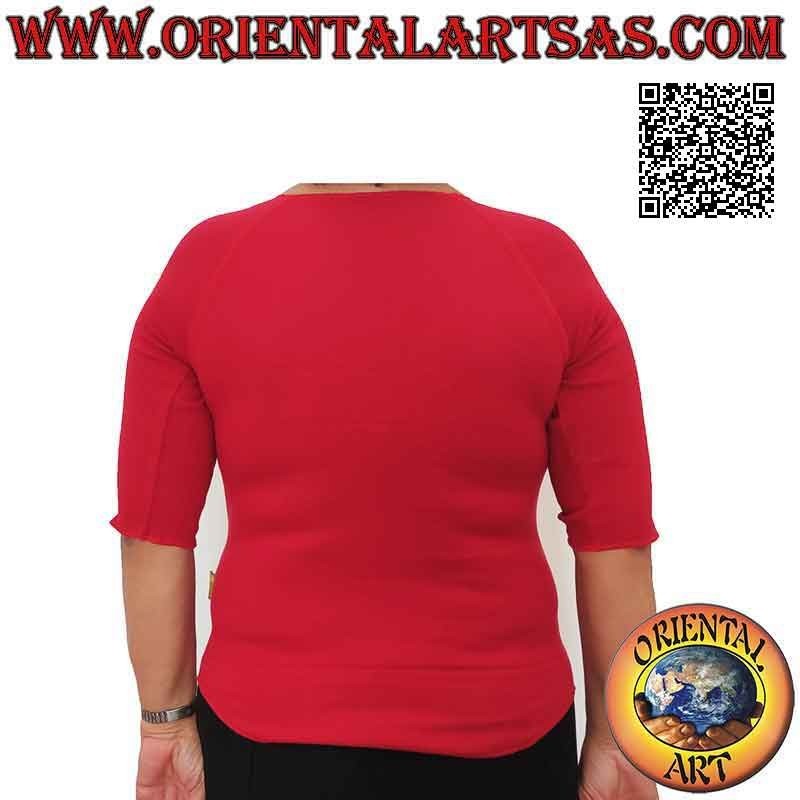 Pull taille libre avec col coupé brut, manches courtes et motif (rouge)