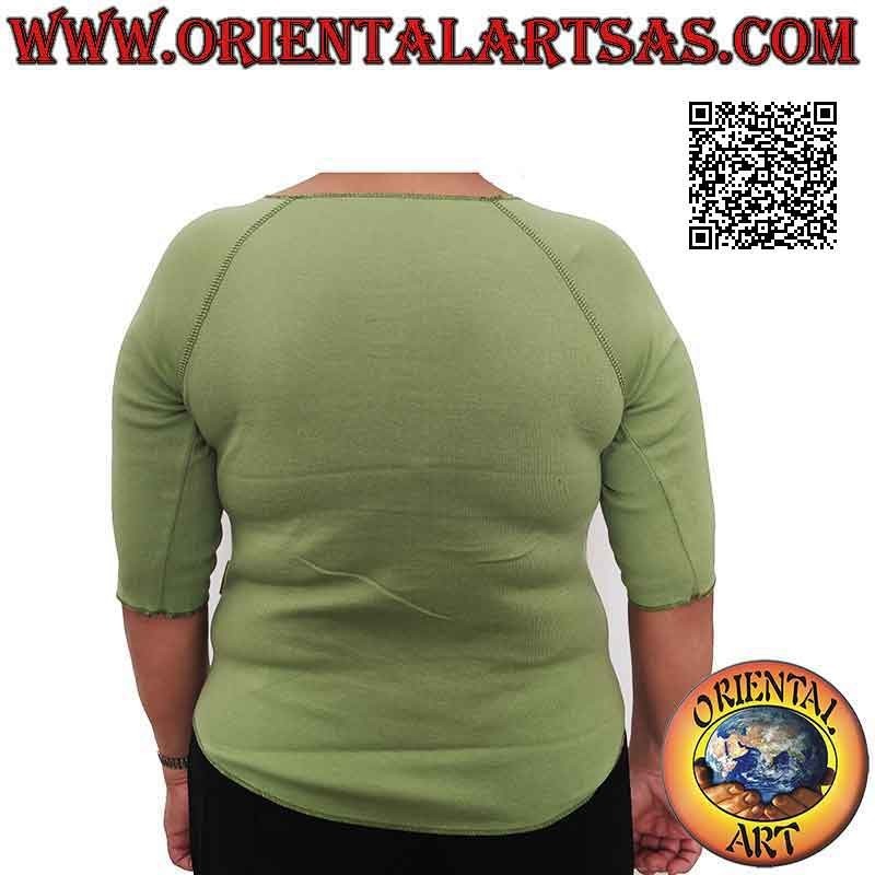 Pull taille libre avec col coupé brut, manches courtes et motif (vert olive)