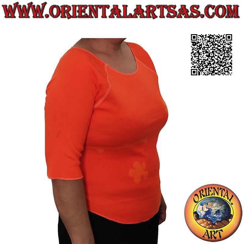 Pull taille libre avec col coupé brut, manches courtes et motif (orange)