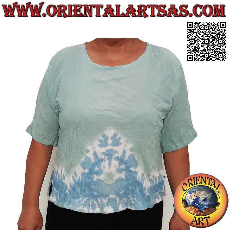 Free size t-shirt in cool rayon with faded ethnic pattern on the bottom
