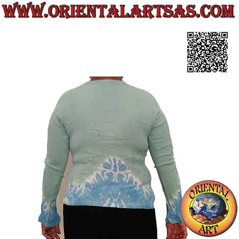 Maglietta free size in fresco rayon con fantasia etnica sfumata sul basso (maniche lunghe)