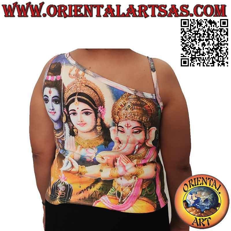 One-Shoulder-Tanktop mit Darstellungen hinduistischer Gottheiten aus Baumwolle
