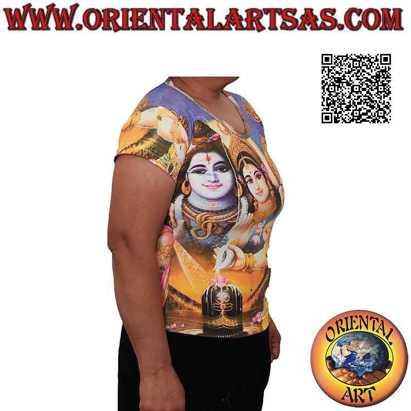 T-shirt à manches courtes avec représentations de divinités hindoues en coton