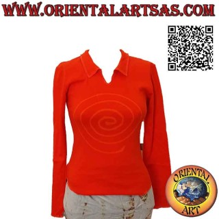 Free size shirt with high collar, long sleeves and pattern (orange)