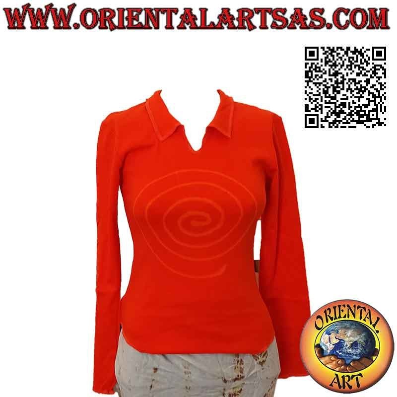 Camisa de talla libre con cuello alto, manga larga y estampado (naranja)