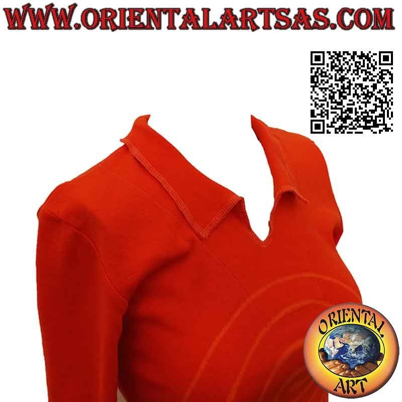 Maglia free size con colletto alto, maniche lunghe e fantasia (arancione)