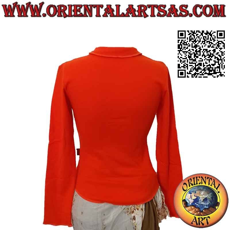 Free Size Shirt mit hohem Kragen, langen Ärmeln und Muster (orange)