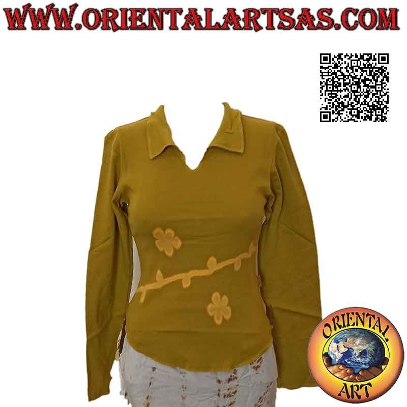 Jersey de talla libre con cuello alto, manga larga y estampado (verde militar)