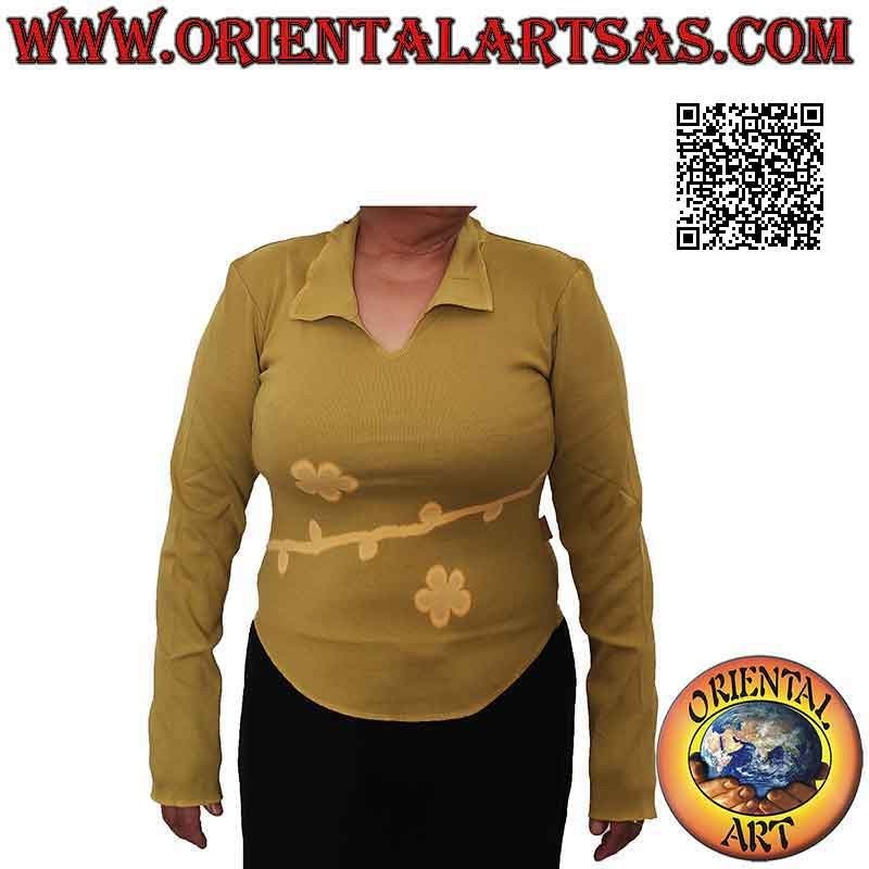 Pull taille libre avec col montant, manches longues et motif (vert militaire)