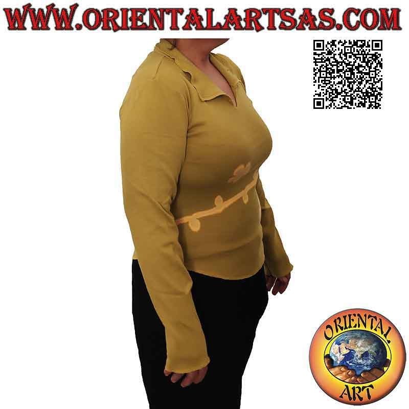 Maglia free size con colletto alto, maniche lunghe e fantasia (verde militare)