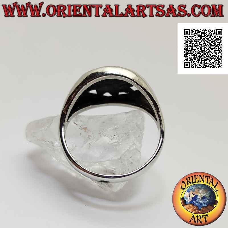 Silberner Ring, geformte Sonne mit lächelndem Gesicht, eingraviert in den perforierten Kreis