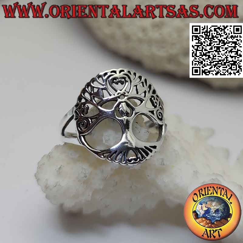 Anillo de plata con árbol de la vida de Yggdrasil calado curvo