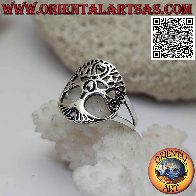 Anillo de plata con árbol de la vida de Yggdrasil calado curvo
