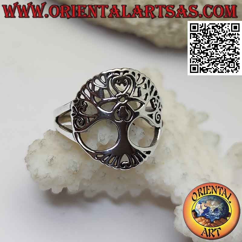 Anillo de plata con árbol de la vida de Yggdrasil calado curvo
