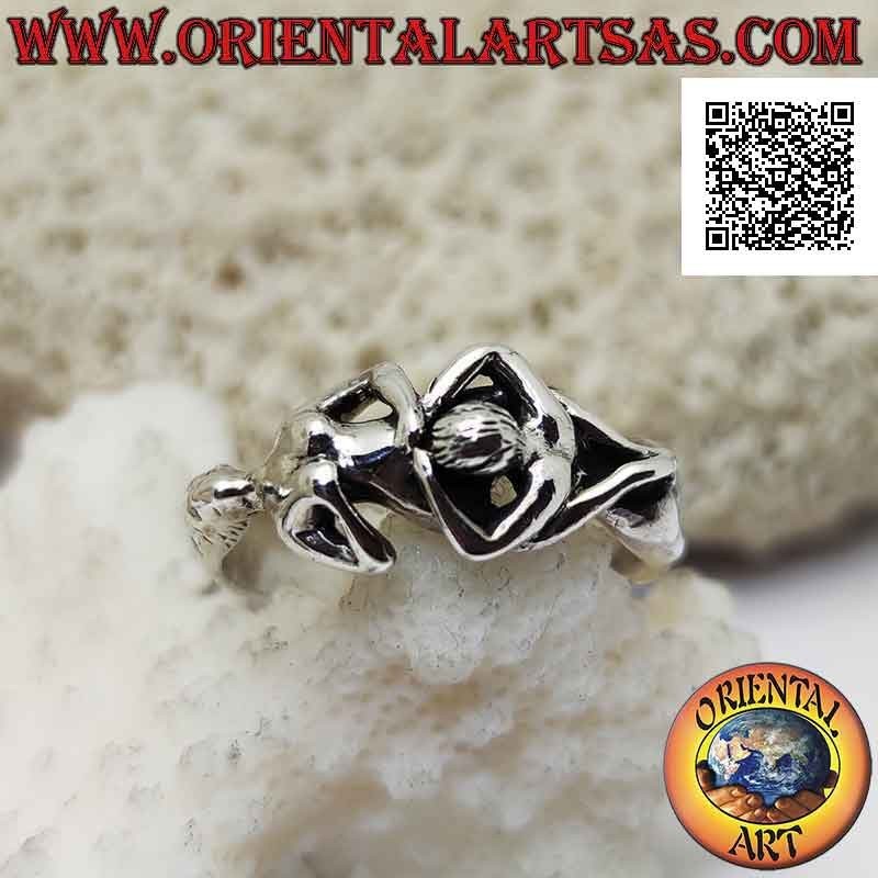 Anello in argento del Kamasutra erotico, la posizione del cunnilingio o cunnilingus