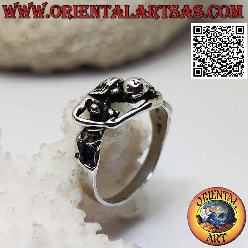 Erotic Kamasutra silver ring, the embrace of lovers