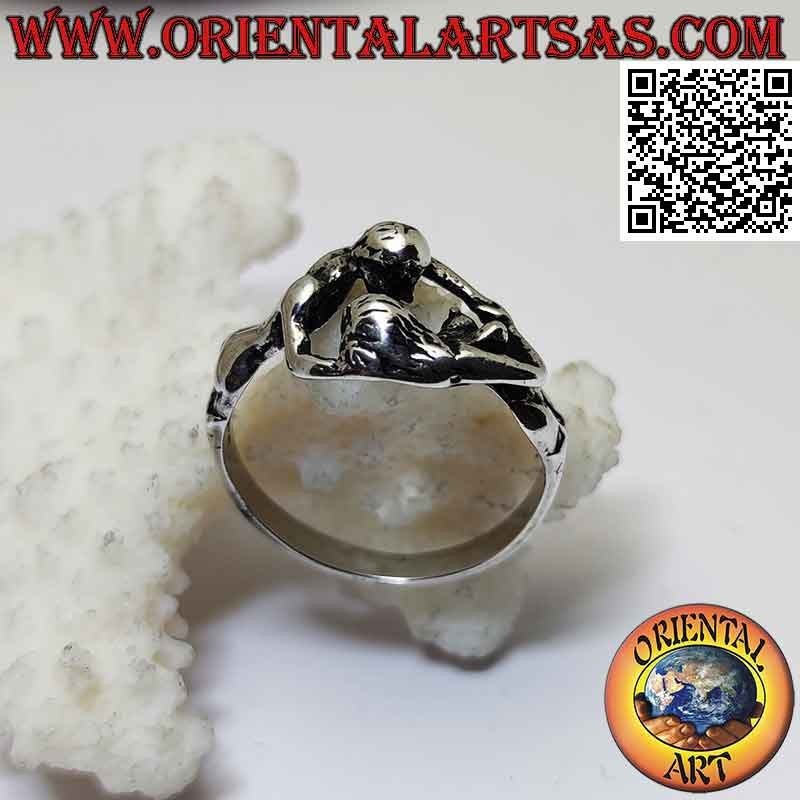 Anillo erótico Kamasutra de plata, el abrazo de los enamorados