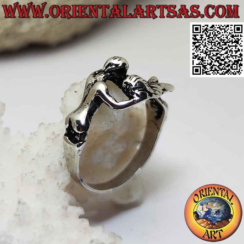 Erotic Kamasutra silver ring, the embrace of lovers