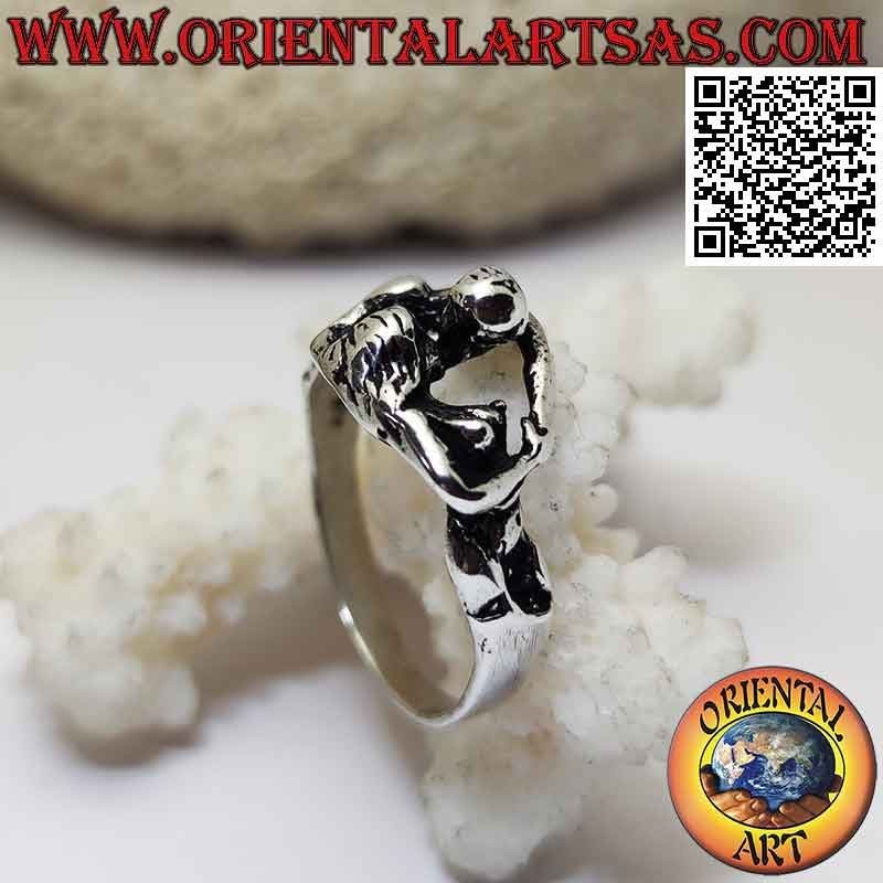 Anillo erótico Kamasutra de plata, el abrazo de los enamorados