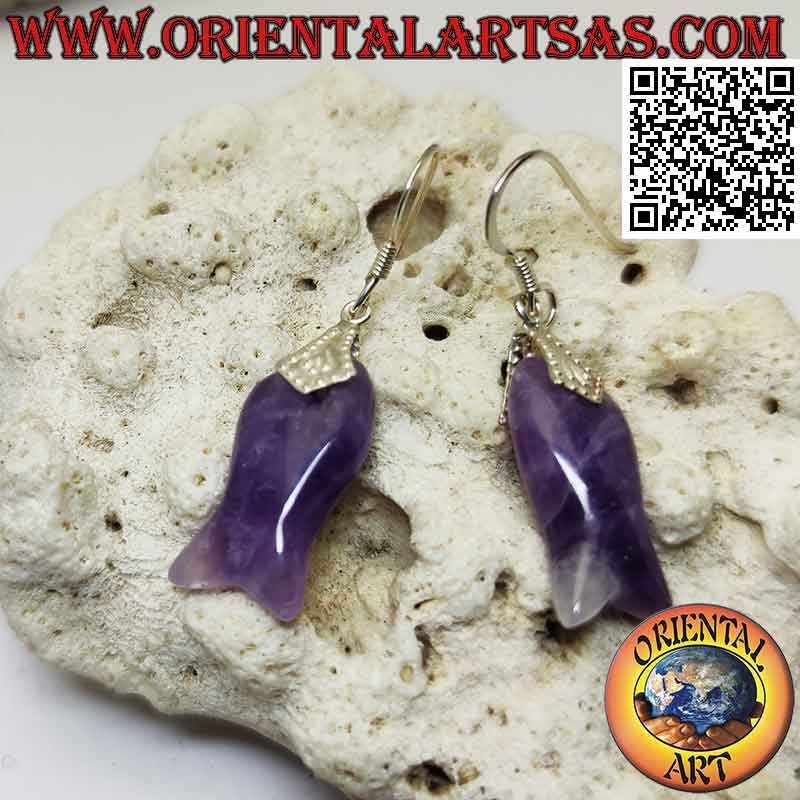 Boucles d'oreilles crochet en argent avec améthyste en forme de poisson crochet