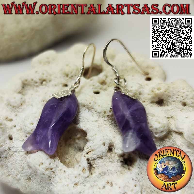 Boucles d'oreilles crochet en argent avec améthyste en forme de poisson crochet