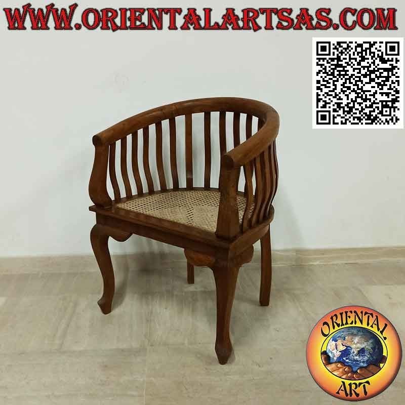Fauteuil moderne "rond" en bois de teck et assise en paille de Vienne (2)
