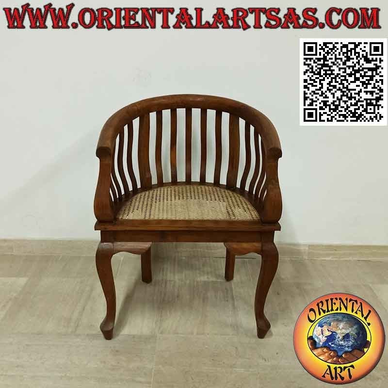 Sillón "redondo" moderno en madera de teca y asiento de paja de Viena (2)