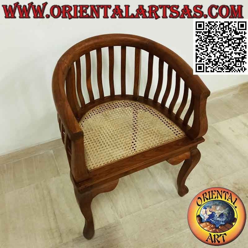 Sillón "redondo" moderno en madera de teca y asiento de paja de Viena (2)