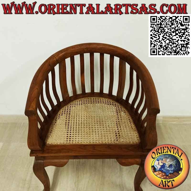 Sillón "redondo" moderno en madera de teca y asiento de paja de Viena (2)