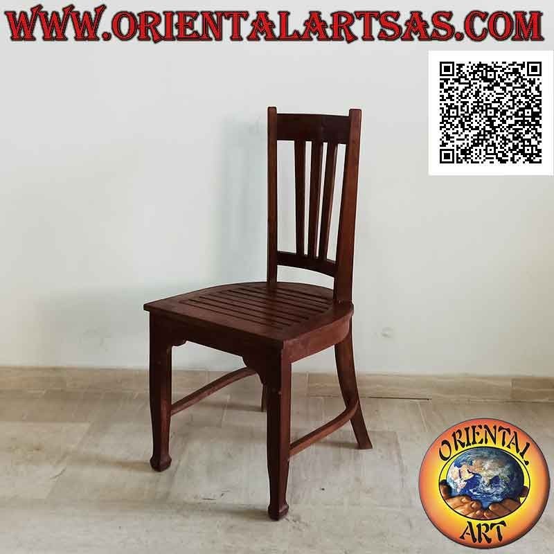 Traditional Indonesian high back chair in teak wood and slatted seat (triple strap)