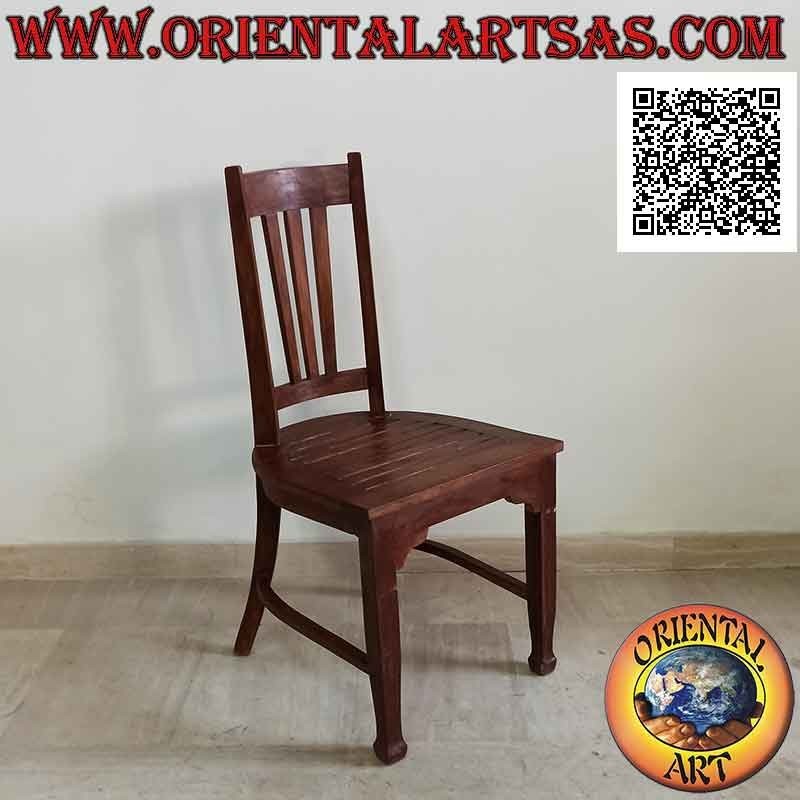 Silla tradicional indonesia con respaldo alto en madera de teca y asiento de listones (triple correa)