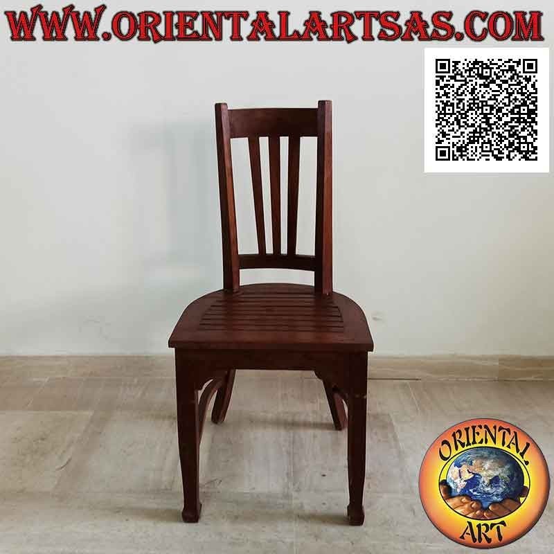 Traditional Indonesian high back chair in teak wood and slatted seat (triple strap)