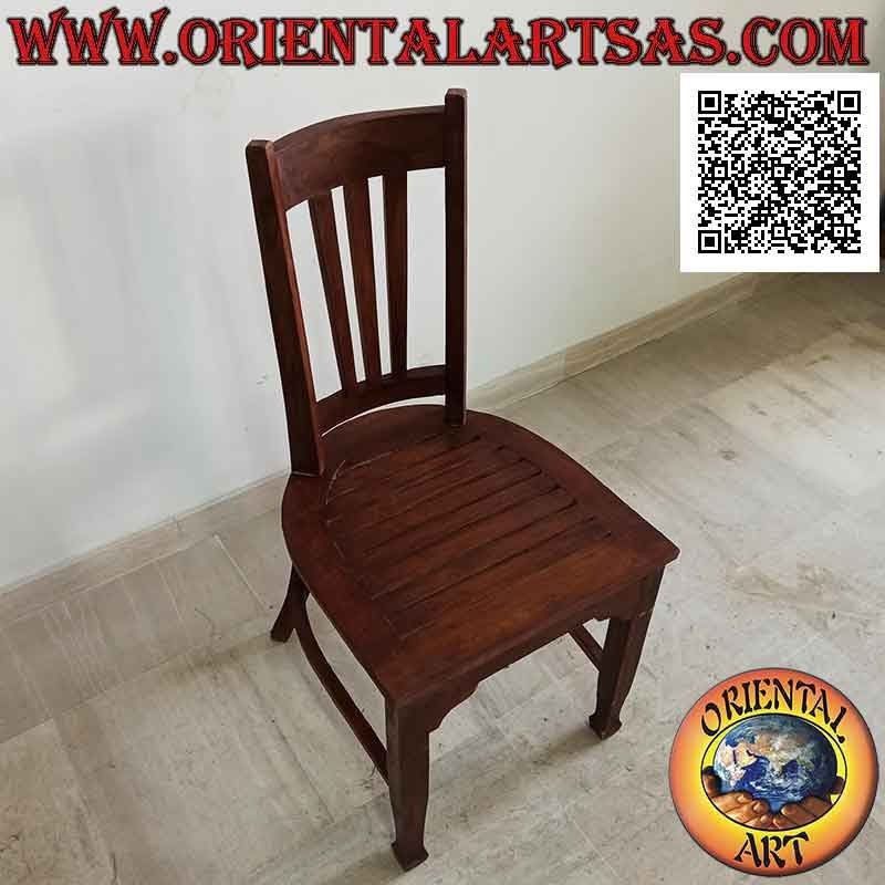 Sedia tradizionale indonesiana a schienale alto in legno di teak e seduta a doghe (tripla fascetta)