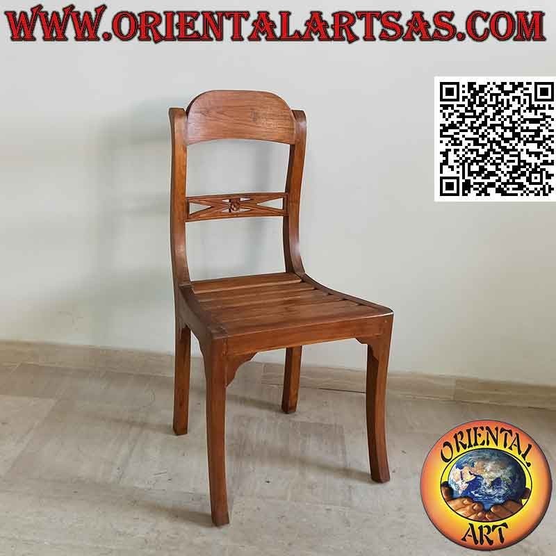 Sedia in stile raffles con schienale curvo e fondo a doghe, in legno di teak