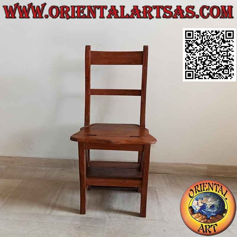 Four-step ladder chair (double function), in teak wood
