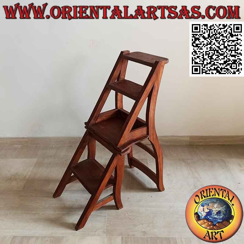 Four-step ladder chair (double function), in teak wood