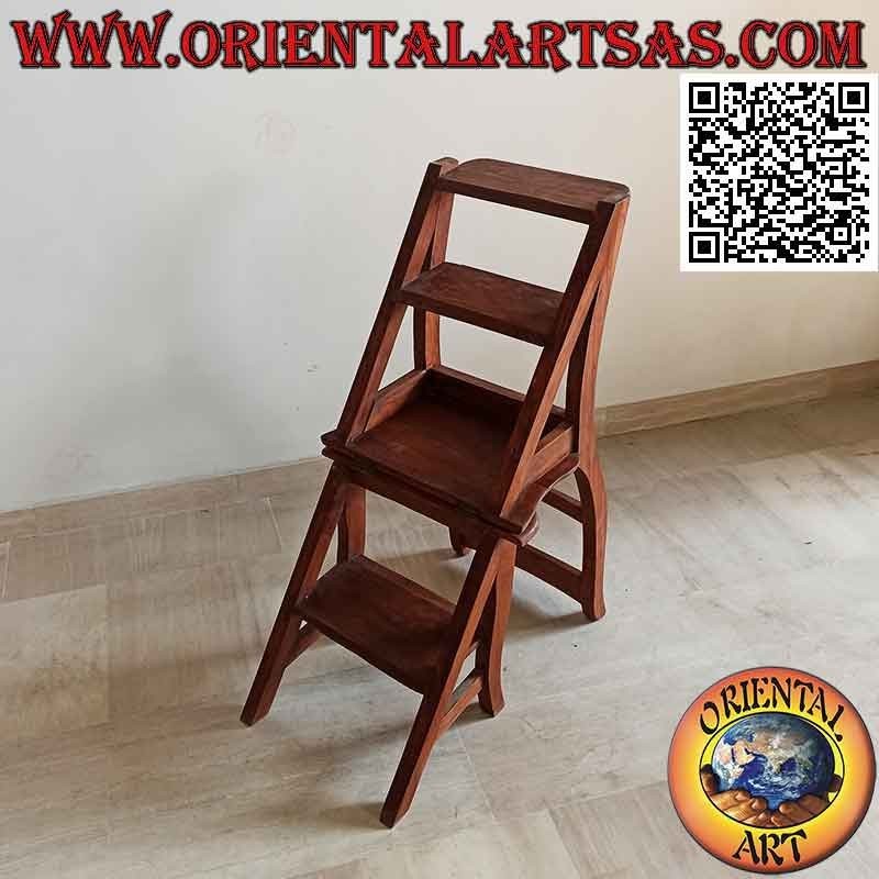 Four-step ladder chair (double function), in teak wood