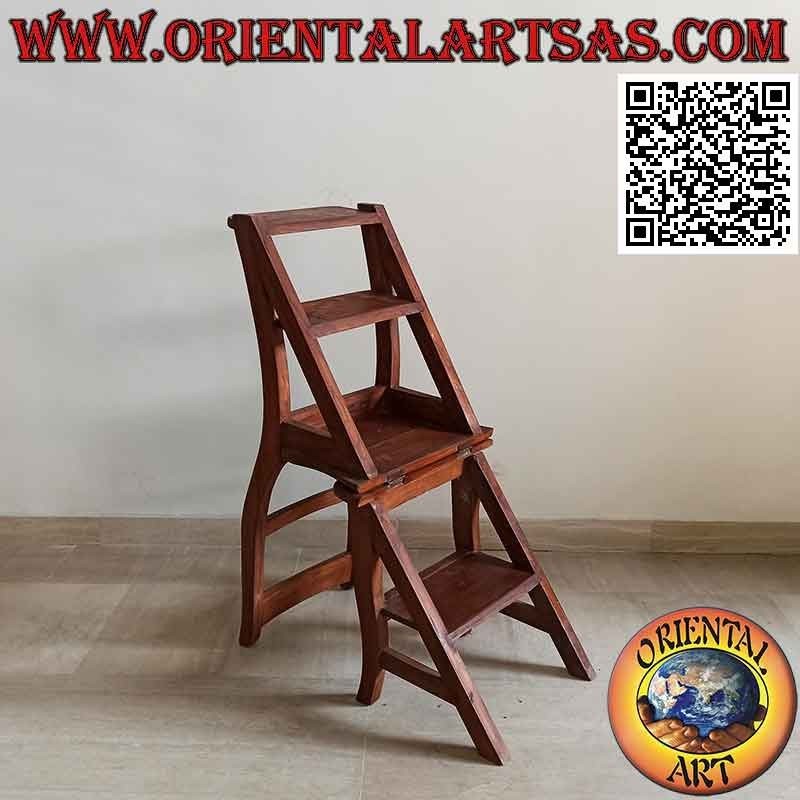 Four-step ladder chair (double function), in teak wood