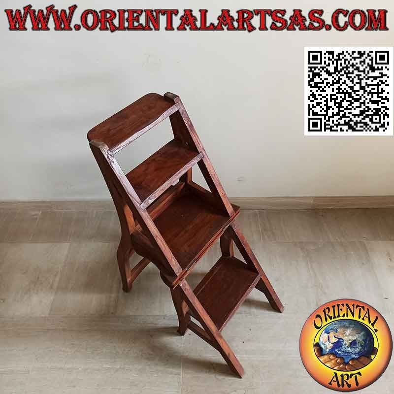 Four-step ladder chair (double function), in teak wood