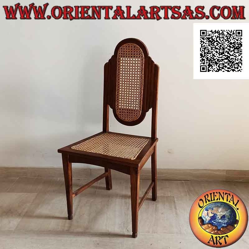 Colonial style chair with oval back in teak wood and Vienna straw